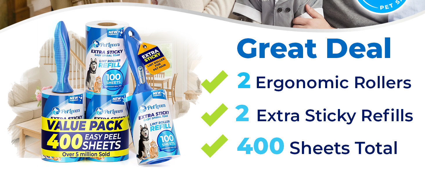 500-sheet lint roller set with two handles