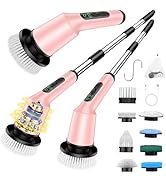 Shower Scrubber with Long Handle, Shower Cleaner Brush with 8 Floor Machine Pads, Cordless Electr...