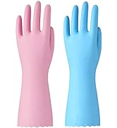 Bamllum Rubber Cleaning Gloves - 2 Pairs Latex Free Kitchen Cleaning Gloves with Cotton Liner- Ho...