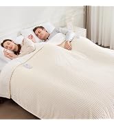 FVERWAG Queen Heated Blanket for Bed, Dual Control, ETL Certified, Washable | Cozy Striped Flanne...