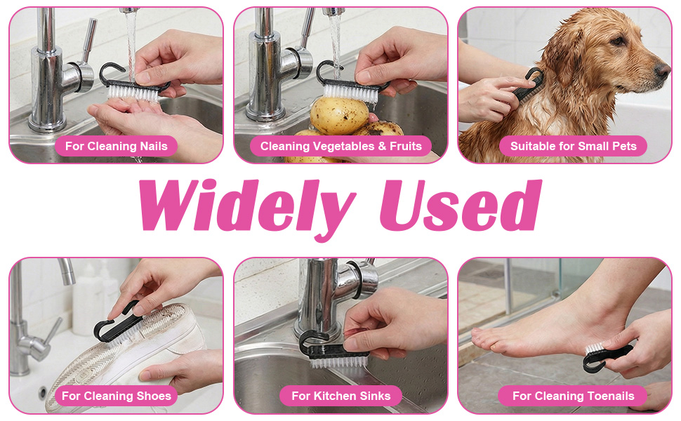 Multi-use scrubber brush for cleaning nails, vegetables, fruits, small pets, shoes, kitchen sinks.