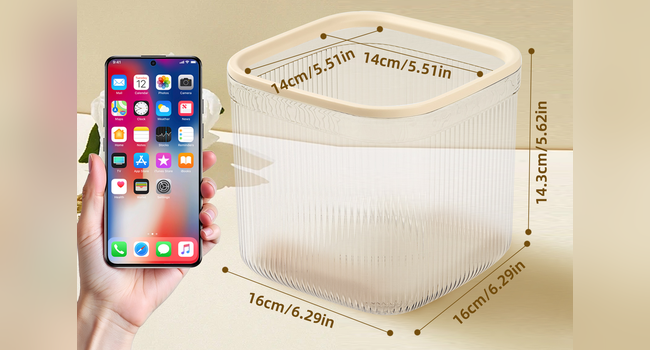 Dimensions of a clear 2.8L mini desktop trash can