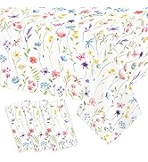 Homanu 3 Pack Wildflower Party Decorations Tablecloths, Large Size 54 X 108 Inch Floral Tableclot...
