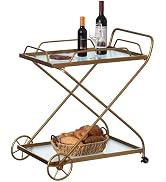 Vintiquewise Gold Metal Wine Bar Serving Cart with Rolling Wheels and Handles for Dining, Living ...