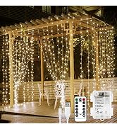 Lighting EVER Curtain Lights Battery Operated & USB Plug in, 10 x 10 ft Fairy String Lights with ...