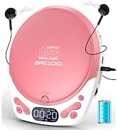 Greadio Discman CD Player with Headphones, Portable Pink CD Player for Car & Home, Rechargeable C...