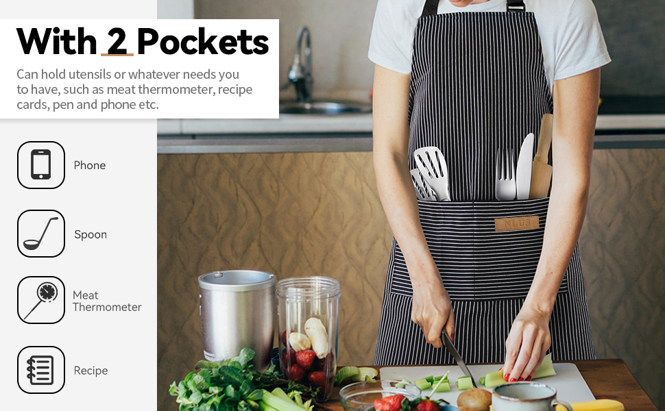 Adjustable Bib Soft Chef Apron with 2 Pockets for Men Women