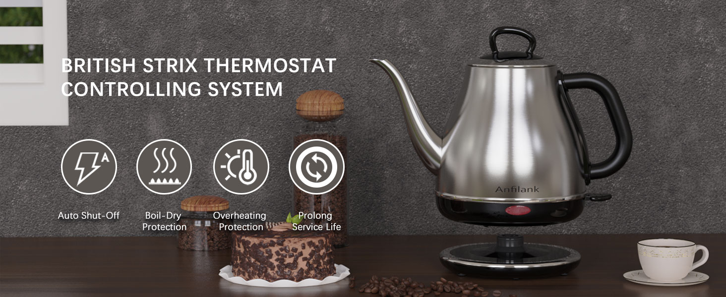 automatic shut-off, dry burn protection, over-temperature protection, extended service life