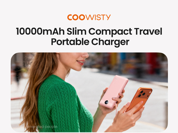 2026 Upgraded 10000mah Slim Travel Portable Charger-Pink