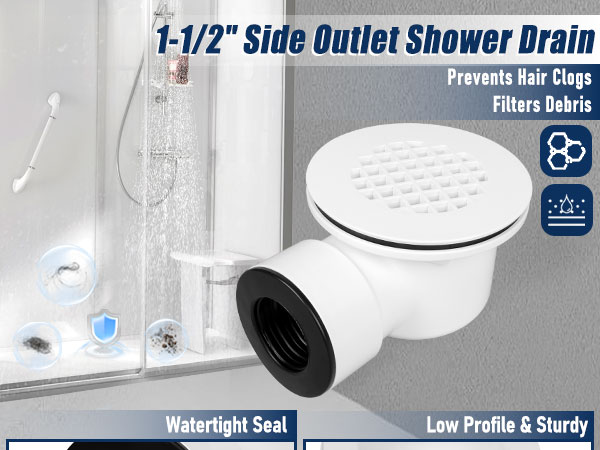 1-1/2" Side Outlet Shower Drain with Perforated Strainer