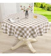 misaya Round Waterproof Vinyl Table Cloth, Buffalo Flannel Backed Tablecloth, Wipeable Plastic Ta...