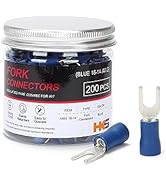 HKS 200PCS Insulated Fork Spade Wire Connectors - Blue 16-14 AWG M4 Stud Size #8 - Tinned Red Cop...