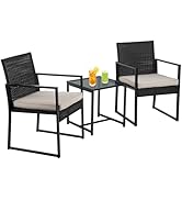 PayLessHere 3 Pieces Wicker Outdoor Furniture Rattan Patio Furniture Set Patio Chairs Balcony Cha...