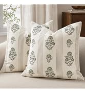 DKwizme Vintage Throw Pillow Covers 18x18 Set of 2, Striped Floral Pillow Cover Botanical Pattern...