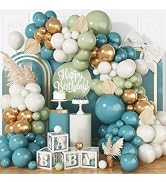 Blue and Green Balloon Arch Kit, 108 Pcs Dusty Blue Green Balloon Garland Kit with Retro Sea Blue...