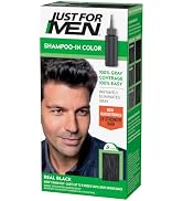 JUST FOR MEN Shampoo-In Color, Hair Color, Real Black H-55 (1 Pack) | Shampoo-in Color real black...