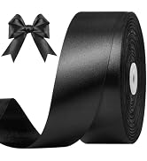 CLUEWR 1-1/2 Inches 100 Yards Black Satin Ribbon, Solid Fabric Ribbon Roll for Flower Bouquets, G...