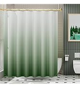 AmazerBath Fabric Shower Curtain Set, Ombre Grass Green Shower Curtain with 12 Shower Curtain Hoo...