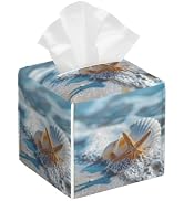 Shells Starfish on Beach Tissue Box Cover Square,Summer Ocean Shells Starfish Tissue Box Holder W...