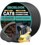 Ercielook CAT8 Ethernet Cable 50 ft High Speed, Shielded Flat Internet Cable with Clips, Weatherp...