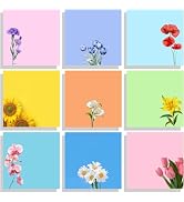 9 Pads Cute Sticky Notes Set, 3" x 3" Flower Self Stick Notepads, Funny Notes Set, Flower Station...