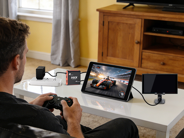 with the 2-in-1 Switch Dock & Capture Card in capture mode using an iPad as a monitor.