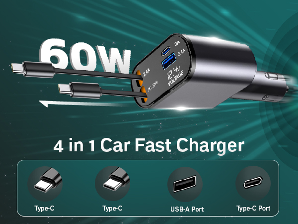 retractable phone charger for car 4 in 1 retractable car charger car charger retractable cord
