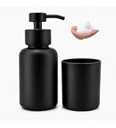 LGURT 2pc Matte Black Glass Foaming Soap Dispenser & Rinse Cup Set | foam soap pump & tumbler cup...