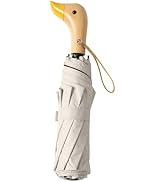 Travebo Travel Folding Umbrella with Cute Duck wooden Handle,Wide Strap,Rain/Sun,UPF 50+,UV Prote...