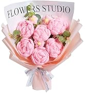 SITUMEIZI Handmade Crochet Flower Bouquet - 6 Pcs Pink Roses Knitted Bouquet Cotton Thread, Gifts...