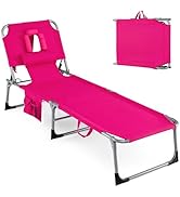 Goplus Tanning Chair, Folding Adjustable Patio Lounge Chair with Face Hole, Removable Pillow, 330...
