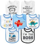7Pcs Cotton Waterproof Baby Bibs Adjustable Hook Loop Closure Infant Bib Unisex Blue Newborn Babi...