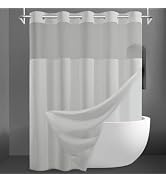 SORTTO No Hook Slub Textured Shower Curtain with Snap in Liner - Grey Fabric Outer Curtain & Wate...