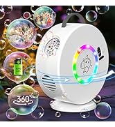 Bubble Machine for Kids Toddlers,Automatic Bubble Blower with LED Light Rechargeable, 90° 360° Au...