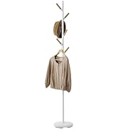 YAMAZAKI Home Freestanding Coat Rack Stand – Modern Coat Tree With Wooden Hooks, Standing Coat Ha...
