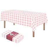 DaiUni 4 Pack Pink and White Checkered Tablecloths - 54x108 Inch Gingham Tablecloth Plastic Dispo...