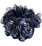 Flower Hair Scrunchies for Women,Rhinestone Elastic Hair Bands,Large Elastic Hair Ties, Sparkling...