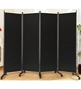 SUNALLY Room Divider 6FT Folding Privacy Screens with Lockable Wheels, 4 Panel Room Partition for...