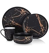 Stone Lain Modern Gold Splash Exquisite Fine China Dinnerware Set, 16 Piece - Service for 4, Blac...