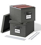 Huolewa Upgraded File Organizer Boxes Set of 2, File Boxes with Lids, Linen Hanging File Organize...