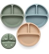 Eascrozn Toddler Plates 3 Pack, Divided Suction Plates for Baby, 100% Food Grade Silicone Baby Pl...