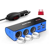BESTEK 3-Socket Cigarette Lighter Adapter, 12V/24V 200W DC Cigarette Outlet Car Charger Splitter ...