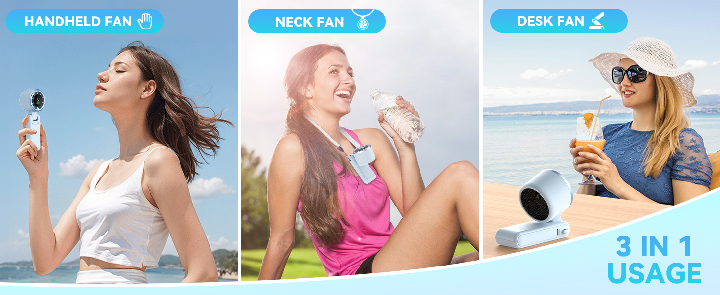 3in1 portable fans neck desk rechargeable fan hand fans fan portable summer outdoor cooling air