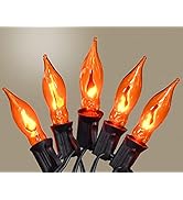 PASUTO Flickering Flame String Lights Orange Halloween Lights with 10 Pack C7 Orange Flickering L...