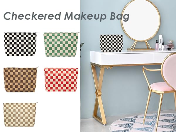 Checkered corduroy makeup bag