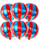 Big, Red and Blue Carnival Balloons - Pack of 6, Circus Decorations | 22 Inch 360 Degree 4D Red B...