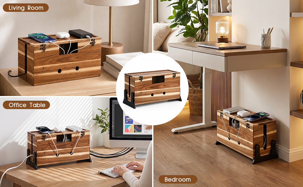 Elegant wooden decorative cord hider blending beautifully into a modern farmhouse living room.