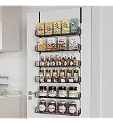 SWOMMOLY Over the Door Pantry Organizer Rack, 6-Tier Wall Mount Spice Rack Organizer with Hook, H...