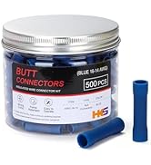 HKS 200 PCS Vinyl Insulated Butt Connector - Blue 16-14 AWG - Electrical Connectors - Tinned Red ...