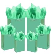qiqee Lake Green Gift Bags with Tissue Paper Mulit Assorted Sizes 10PCS Present Party Favor Birth...